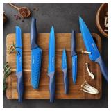 Wanbasion Blue Professional Kitchen Knife Chef Set, Stainless Steel, Dishwasher Safe with Sheathes