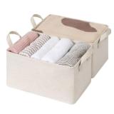 StorageWorks Storage Bins, Shelves Baskets for Organizing, Fabric Closet Organizers with Handles, Metal Frame, Beige Cotton-linen, 2-Pack