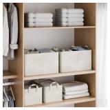 StorageWorks Storage Bins, Shelves Baskets for Organizing, Fabric Closet Organizers with Handles, Metal Frame, Beige Cotton-linen, 2-Pack