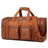Vegan Leather Travel Duffel Weekender Bag Carry on Overnight Bag Sports Duffel bag For men and Women HB-21 (Brown)