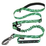Hotsky Tactical Dog Leash Heavy Duty for Medium Large Dogs That Pull,4-6Ft Strong Bungee Shock Absorbing No Pull Dog Leash with Padded Double Handle and Car Seatbelt,Leaves
