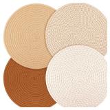 Billbotk Round Woven Placemats Set of 4, 13 Inches Kitchen Table Place Mats for Dining Table, Trivets for Hot Pots and Pans, Boho Table Setting Decor, Fall Decorations for Home