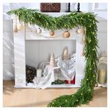Waipfaru 9ft Artificial Norfolk Pine Garland, Realistic Christmas Garland with Lights Faux Winter Pine Greenery for Mantle,Table, Wall,Indoor,Outdoor Winter Christmas Decorations