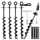 Ciyivak Ground Anchors Screw in - Heavy Duty Trampoline Anchors/Stakes for High Wind, 4 Pack Earth Anchor Kit with Straps and Wrenches for Swing Set, Trampolines, Shed, Mobile Home, Carport, Gazebo