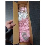 Small Mini Christmas Tree Pink with 50 LED Lghts 24 Inch /2FT Tabletop Artificial Christmas Tree Decorated Gift Boxes and Hanging Ornaments for DIY Christmas Decoration