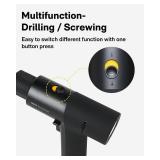 HOTO Cordless Brushless Drill 12V, LED Display Screen, 30 Precision Gears, 2 Working Modes, 2000mAh Battery, 266 In-lbs (30N·m) Torque, 3/8 Inch Keyless Chuck, 1400RPM, 10 x Bits, 8 x Drill Bits