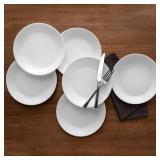 Corelle Vitrelle 6-Piece Salad Plates Set Triple Layer Glass and Chip Resistant, 8-1/2-Inch Lightweight Round Plates, Winter Frost White
