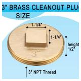 (4 Pack) Asterbacks 3 inch Sewer Cleanout Cap Brass Plug, Raised Head Design for 3 inch NPT Pipe QJG-3-T(4 PCS)