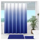 OLANLY Luxury Royal Blue and White Ombre Shower Curtain, Waterproof and Washable Decorative Shower Curtains for Bathroom, 72x72 Inches