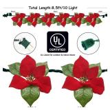 Christmas Red Flower String Lights Plug in, 8.5Ft Red Christmas Decorations Lights Outdoor with 10 LED Flowers Lights, Hanging Flowers Fariy String Lights for Holiday Party Window Home Birthday Decor