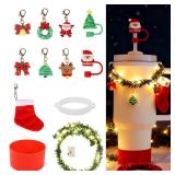3tyto 12Pcs Christmas Stanley Cup Accessories Set Including Light Up Christmas Garland, Straw Toppers, Silicone Boot, Water Bottle Charm for Stanley Tumbler 40oz&30oz