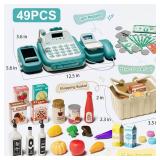 STACTCUTE 49PCS Pretend Play Cash Register Toy Set for Kids with Real Calculator,Scanner,Microphone,Conveyor Belt,Weighing Tool,Cashier Playset Realistic Gift for Toddler Kid Ages 3 4 5 6 7 8 (Green)