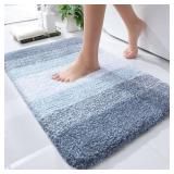OLANLY Bathroom Rug Mat 24x16, Extra Soft and Absorbent Polyester Bath Rugs, Non-Slip Plush Shaggy Bath Carpet, Machine Wash Dry, Bath Mats for Bathroom Floor, Tub and Shower, Blue