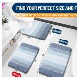 OLANLY Bathroom Rug Mat 24x16, Extra Soft and Absorbent Polyester Bath Rugs, Non-Slip Plush Shaggy Bath Carpet, Machine Wash Dry, Bath Mats for Bathroom Floor, Tub and Shower, Blue