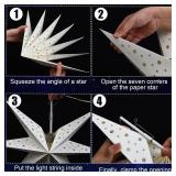 Mudder 19.7 Inch Christmas Star Paper Lantern 7 Pointed Christmas Window Lantern with 10 LED Light Strings Hanging Pendant Xmas Tree Ornaments for Holiday Decor Home(Classic,White)