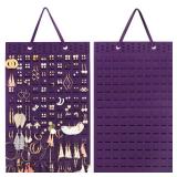 Resovo Hanging Earrings Organizer, Wall Earring Holder with 2 Hooks, Holds Up To 300 Pairs, Compact Design, Soft Material-Dark Purple