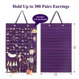 Resovo Hanging Earrings Organizer, Wall Earring Holder with 2 Hooks, Holds Up To 300 Pairs, Compact Design, Soft Material-Dark Purple