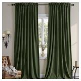 Nemia Olive Green Velvet Curtains Thermal Insulated Blackout Curtain for Bedroom Window Living Room Darkening Luxury Vintage 84 Inches Long Heavy Drapes Panels Rod Pocket Set of 2