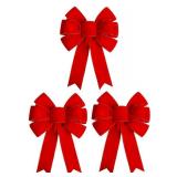 Satenwie 3 Packs Red Christmas Bows Large Velvet Bow for Wreaths, Tree, Outside Decorating, Outdoor (12 * 14 inch)