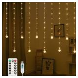 Minetom 200 LED Curtain Fairy Lights - 9.8 FT Wishing Ball Window Hanging Lights with Remote, USB Powered Waterproof for Christmas Wedding Bedroom Decoration, Warm White