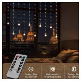 Minetom 200 LED Curtain Fairy Lights - 9.8 FT Wishing Ball Window Hanging Lights with Remote, USB Powered Waterproof for Christmas Wedding Bedroom Decoration, Warm White