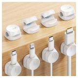 8Pack Cord Organizer [1s Lock] Spring Cable Management Clips - Lamicall Desk Cord Holder, Adhesive Cute Round Cable Clip, Phone Charger Wire Organizer Keeper for Nightstand Car Office Accessory, White