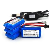 elxjarpower (4-Pack) 7.4V 800mAh Rechargeable Li-ion Battery with SM-2P Plug and USB Charger for Skytech H101 H103 H105 RC Boat MN D90 D91 MN99 MN99S C34 B24 D12 AKM-47 1085-1088 8801 8005-8008