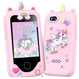 Kids Smart Phone for Girls Toys, Gifts for 3-10 Year Old Girl Boy Christmas Birthday Kids Toys, 2.8 Touchscreen Toddler Learning Cell Toy Phone with Dual Camera, Game, Music Player, 8GB Card Pink