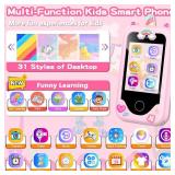 Kids Smart Phone for Girls Toys, Gifts for 3-10 Year Old Girl Boy Christmas Birthday Kids Toys, 2.8 Touchscreen Toddler Learning Cell Toy Phone with Dual Camera, Game, Music Player, 8GB Card Pink