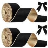 Lyrow 2 Rolls Christmas Velvet Ribbon 2.5 Inches Velvet Satin Vintage Wide Wired Edge Wrapping Ribbon for Wreath Making and DIY Crafts Wedding Decorating Xmas Gift Wrapping Bow(20 Yards,Black)