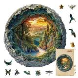 Jollitot Wooden Puzzles, 3D Cave Forest Puzzle 300 Pieces, Unique Animal Shaped Wood Challenging Jigsaw Puzzles Ideal for Adults, 13.4x13.3in