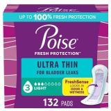 Poise Ultra Thin Incontinence & Postpartum Pads with Wings for Bladder Leaks, 3 Drop Light Absorbency, Regular Length, 132 Count, Packaging May Vary