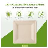 ECOLipak Bulk Pack Compostable Square Paper Plates 6 inch Disposable, Eco-friendly Heavy Duty Biodegradable Sugarcane Plates