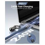 A.S USB C Cable Keychain Charger Cable, Short 240W PD Fast Charging Cord, USB C to USB C Cable 480Mbps Data Transfer, Thunderbolt 3 for MacBook Android Auto External SSD Type C Devices(1 Pack/0.49ft)
