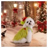 Littledropet Furry Dog Green Monster Costume with Pet Christmas Hat,Dog Cat Christmas Halloween Costume Outfit Shirt Clothes for Small Medium Large Dogs,Medium