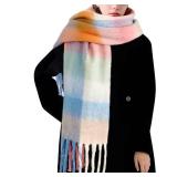 Nimalpal Winter Scarf for Women - Chunky Winter Scarf with Tassel, Womens Scarves for Cold Weather (Blue/Orange/Pink)