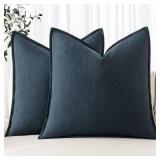 MIULEE Decorative Linen Pillow Covers 20x20 Inch Navy Blue Boho Farmhouse Neutral Couch Throw Pillows for Bed Pack of 2 Accent Coastal Modern Pillowcase Summer Sofa Livingroom Home Decor