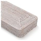 Rattan Bathroom Vanity Tray, Toilet Tank Basket Tray for Paper Hand Towel, Bathroom Counter Tray for Organizing and Decor (Whitewash, 16.3 x 6.1 x 2)