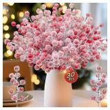 Bulk PCS Christmas Tree Decoration 8.7 Inch Artificial Holly Berry Stems with 360 Christmas Berries Picks Sprays Snowy for Christmas Trees Ornaments DIY Crafts Wreaths Xmas Holiday Winter Decor (Red)