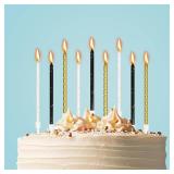 Nuanchu 36 Pieces Gold, Black, White Birthday Candles Spiral Cake Candles Cake Cupcake Candles Long Thin Birthday Candles with Holders for Birthday Wedding Party Cake Decorations