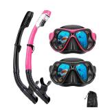 DIPUKI Snorkeling Gear for Adults Snorkel mask Set Scuba Diving mask Dry Snorkel Swimming Glasses Swim Dive mask Nose Cover Youth Diving (Black+Pink 2 Pack)