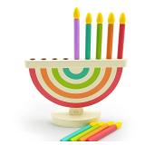 The Dreidel Company Hanukkah Children Wooden Chanukah Menorah with Removable Candles (Single)