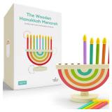 The Dreidel Company Hanukkah Children Wooden Chanukah Menorah with Removable Candles (Single)