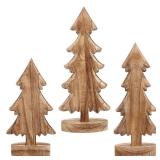 LEIFEOSH 3 Pcs Wooden Christmas Trees Tabletop Christmas Trees Wooden Rustic Handmade Tree for Table Centerpieces Home Decor, Brown
