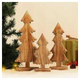 LEIFEOSH 3 Pcs Wooden Christmas Trees Tabletop Christmas Trees Wooden Rustic Handmade Tree for Table Centerpieces Home Decor, Brown
