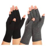 Zexhoor 2 Pairs Arthritis Compression Gloves for Women Men, Carpal Tunnel Pain Relief, Fingerless for Typing Both Hands
