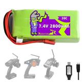 Raebatuol 7.4V 2800mAh 20C Lipo JST Plug Battery for RadioLink RC3S RC4GS RC6GS MC-E7S Receiver/Transmitter with 2S USB Charger