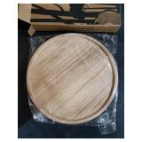 Round Decorative Tray Wood Bathroom Counter Organizer Farmhouse Kitchen Decor Wooden Riser for Soap Dish, Perfume, Candle, Sponge, 12 - Brown