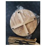 Round Decorative Tray Wood Bathroom Counter Organizer Farmhouse Kitchen Decor Wooden Riser for Soap Dish, Perfume, Candle, Sponge, 12 - Brown