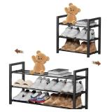 HDDTTZ 3-Tier Expandable Shoe Rack, Adjustable Shoe Shelf Storage Organizer Heavy Duty Metal Free Standing Shoe Rack for Entryway Closet Doorway (Black)